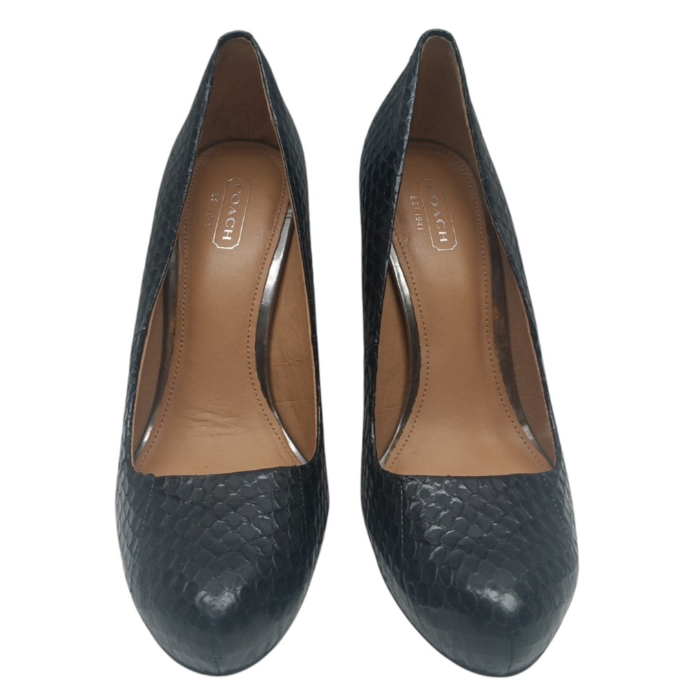 Coach Kristina Q3013 Black Python Embossed Leather Platform Pumps Heels 7.5B